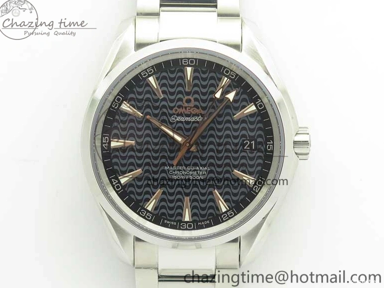 0228 FlexibleFit Aqua Terra 150M SS VSF 1:1 Best Edition Black Wave Textured Dial RG Hand on SS Bracelet A8500 Super Clone 8032